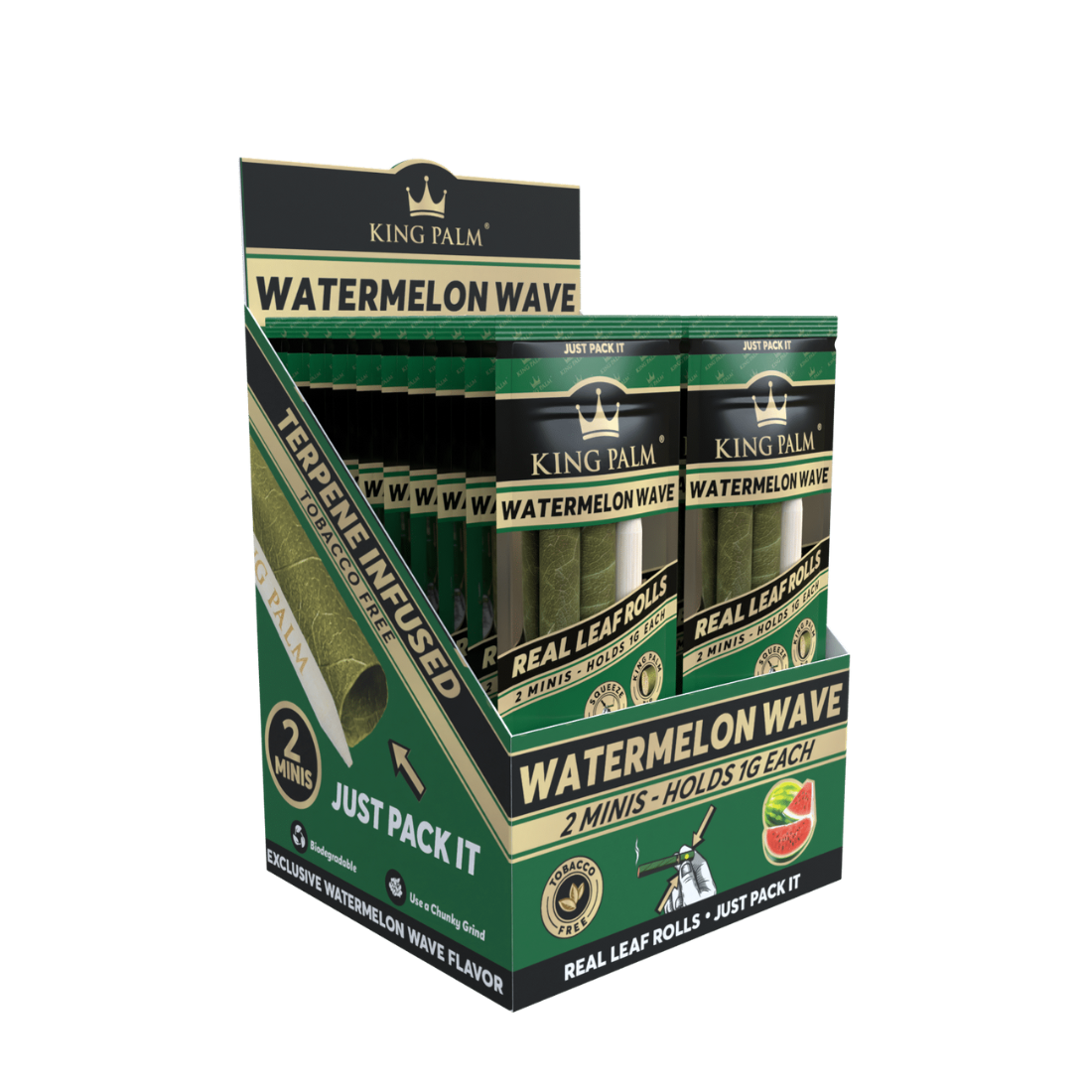 King Palm 2 Mini Rolls Watermelon Wave Display Box 20 Units Per Display
