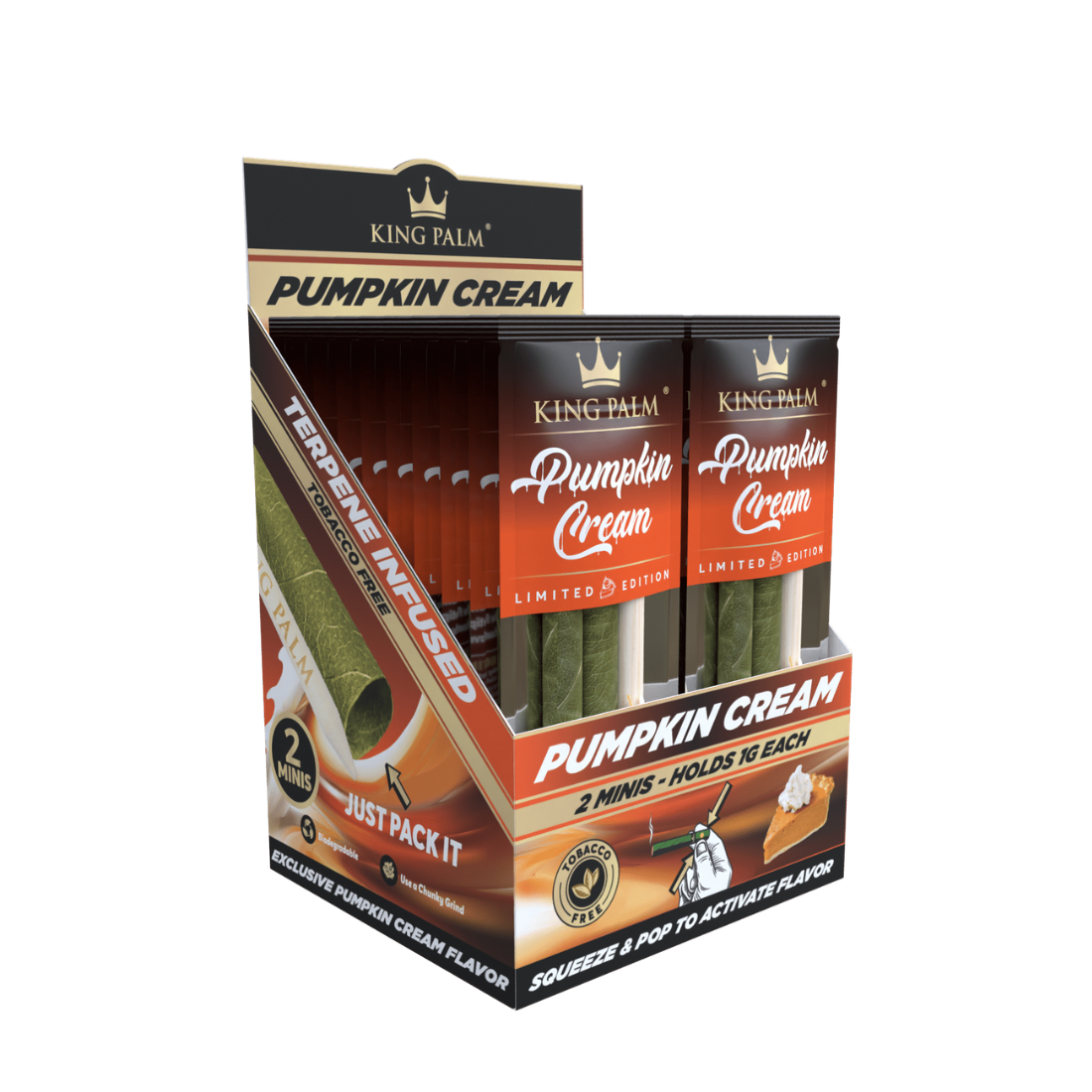 King Palm 2 Mini Rolls  Pumpkin Cream  Display Box  20 Units Per Display
